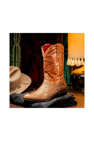 Marco Di Milano Kansas Cognac Exotic Python Skin Cowboy Boot (MDM1247)