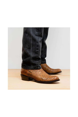 Marco Di Milano Kansas Cognac Exotic Python Skin Cowboy Boot (MDM1247)