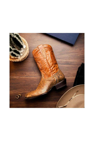 Marco Di Milano Kansas Cognac Python Skin Cowboy Boot (MDM1247)