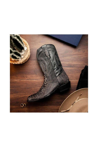 Marco Di Milano Kansas Stone White Exotic Python Skin Cowboy Boot (MDM1246)