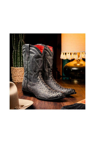 Marco Di Milano Kansas Stone White Exotic Python Skin Cowboy Boot (MDM1246)