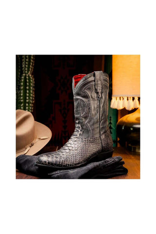 Marco Di Milano Kansas Stone White Python Skin Cowboy Boot (MDM1246)