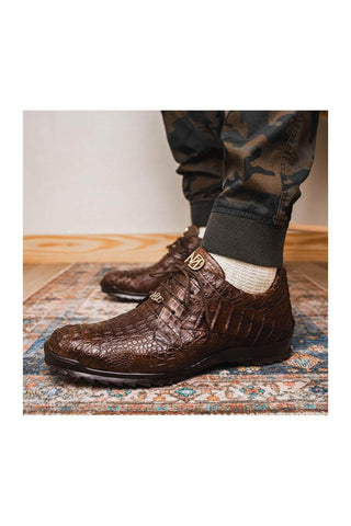 Marco Di Milano Kratos Brown Exotic Caiman Crocodile Sport Sneakers (MDM1176)