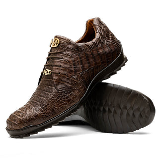 Marco Di Milano Kratos Men's Shoes Brown Exotic Caiman Crocodile Sport Sneakers (MDM1176)-AmbrogioShoes