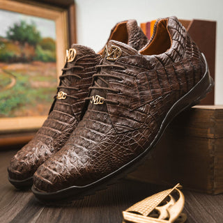 Marco Di Milano Kratos Men's Shoes Brown Exotic Caiman Crocodile Sport Sneakers (MDM1176)-AmbrogioShoes