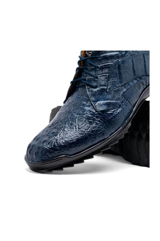 Marco Di Milano Kratos Navy Exotic Caiman Crocodile Sport Sneakers (MDM1176)