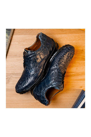 Marco Di Milano Kratos Navy Exotic Caiman Crocodile Sport Sneakers (MDM1176)