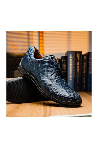Marco Di Milano Kratos Navy Exotic Caiman Crocodile Sport Sneakers (MDM1176)