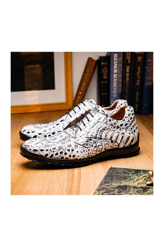 Marco Di Milano Kratos Newspaper Exotic Caiman Crocodile Sport Sneakers (MDM1176)