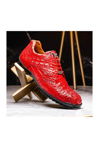Marco Di Milano Kratos Red Exotic Caiman Crocodile Sport Sneakers (MDM1176)