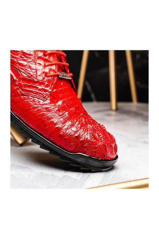 Marco Di Milano Kratos Red Exotic Caiman Crocodile Sport Sneakers (MDM1176)