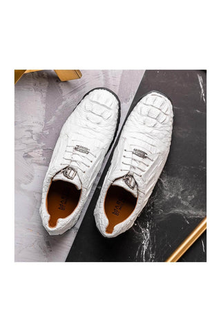 Marco Di Milano Kratos White Caiman Crocodile Sport Sneakers (MDM1207)