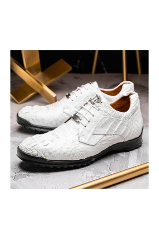 Marco Di Milano Kratos White Caiman Crocodile Sport Sneakers (MDM1207)