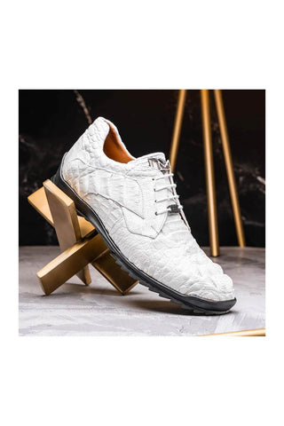 Marco Di Milano Kratos White Caiman Crocodile Sport Sneakers (MDM1207)