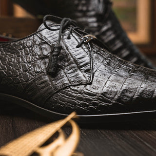 Marco Di Milano Lacio Men's Shoes Black Genuine Caiman Crocodile Dress Derby Oxfords (MDM1163)-AmbrogioShoes