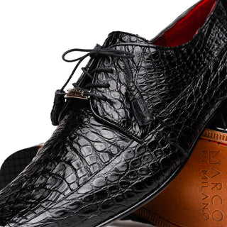 Marco Di Milano Leonardo Men's Shoes Black Genuine Caiman Crocodile Dress Derby Oxfords (MDM1147)-AmbrogioShoes