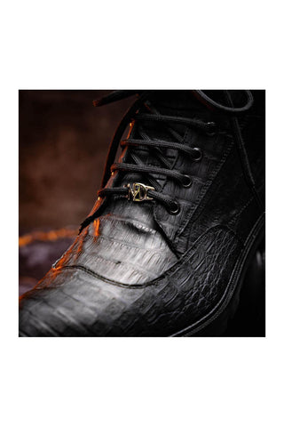 Marco Di Milano Leoni Black Genuine Caiman Crocodile Rugged Boots (MDM1089)
