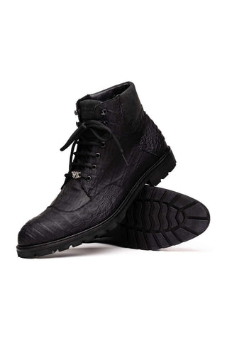 Marco Di Milano Leoni Black Genuine Caiman Crocodile Rugged Boots (MDM1089)