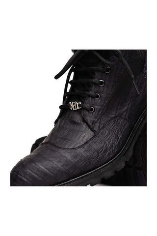 Marco Di Milano Leoni Black Genuine Caiman Crocodile Rugged Boots (MDM1089)
