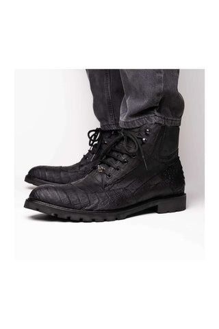 Marco Di Milano Leoni Black Genuine Caiman Crocodile Rugged Boots (MDM1089)