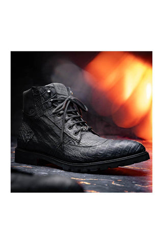 Marco Di Milano Leoni Black Genuine Caiman Crocodile Rugged Boots (MDM1089)