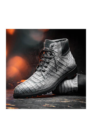 Marco Di Milano Leoni Gray Genuine Caiman Crocodile Rugged Boots (MDM1089)
