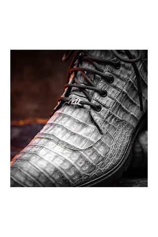 Marco Di Milano Leoni Gray Genuine Caiman Crocodile Rugged Boots (MDM1089)