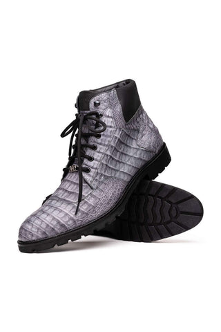 Marco Di Milano Leoni Gray Genuine Caiman Crocodile Rugged Boots (MDM1089)