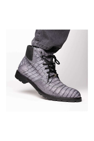 Marco Di Milano Leoni Gray Genuine Caiman Crocodile Rugged Boots (MDM1089)