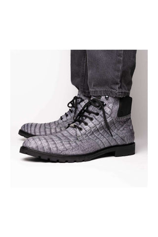 Marco Di Milano Leoni Gray Genuine Caiman Crocodile Rugged Boots (MDM1089)