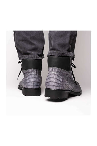 Marco Di Milano Leoni Gray Genuine Caiman Crocodile Rugged Boots (MDM1089)