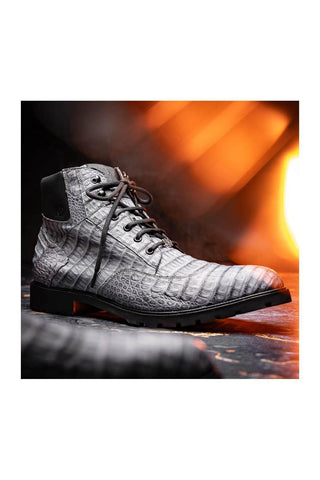 Marco Di Milano Leoni Gray Genuine Caiman Crocodile Rugged Boots (MDM1089)