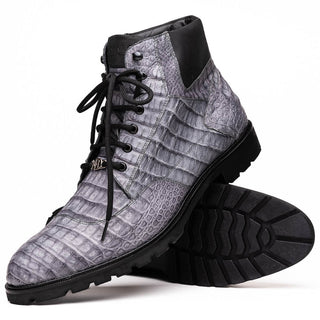 Marco Di Milano Leoni Men's Shoes Oil Gray Genuine Caiman Crocodile Rugged Boots (MDM1139)-AmbrogioShoes