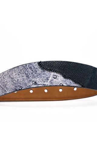 Marco Di Milano Lucca Men's Newspaper & Black Genuine Ostrich / Stingray Skin Belts (MDMB1046)