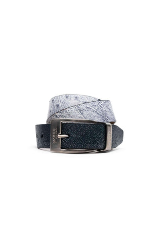 Marco Di Milano Lucca Men's Newspaper & Black Genuine Ostrich / Stingray Skin Belts (MDMB1046)