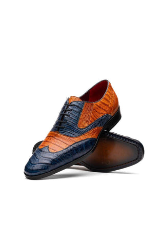 Marco Di Milano Luciano Blue & Brandy Crocodile Classic Wingtip Derby (MDM1103)