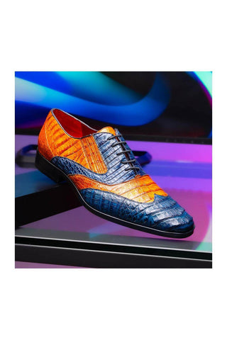 Marco Di Milano Luciano Blue & Brandy Crocodile Classic Wingtip Derby (MDM1103)