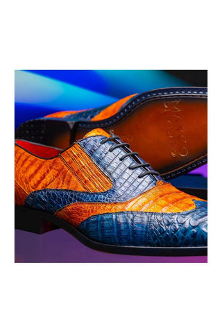 Marco Di Milano Luciano Blue & Brandy Crocodile Classic Wingtip Derby (MDM1103)