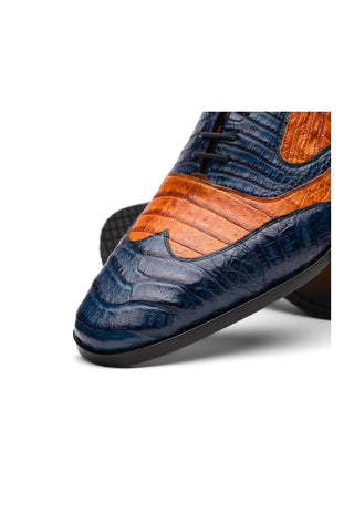 Marco Di Milano Luciano Blue & Brandy Exotic Crocodile Classic Wingtip Derby (MDM1103)