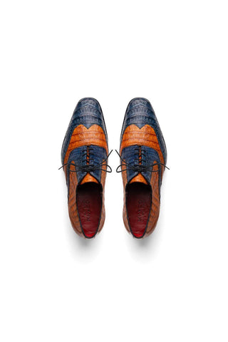 Marco Di Milano Luciano Blue & Brandy Exotic Crocodile Classic Wingtip Derby (MDM1103)