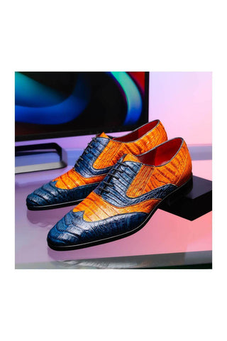 Marco Di Milano Luciano Blue & Brandy Exotic Crocodile Classic Wingtip Derby (MDM1103)