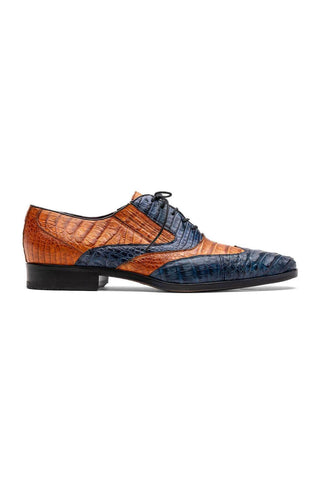 Marco Di Milano Luciano Blue & Brandy Exotic Crocodile Classic Wingtip Derby (MDM1103)
