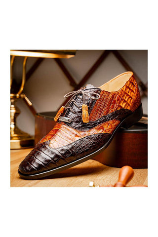 Marco Di Milano Luciano Brown & Cognac Crocodile Classic Wingtip Derby (MDM1103)