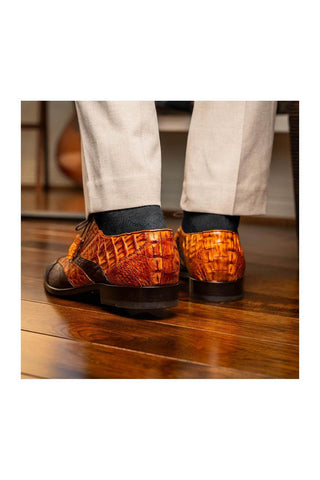 Marco Di Milano Luciano Brown & Cognac Crocodile Classic Wingtip Derby (MDM1103)