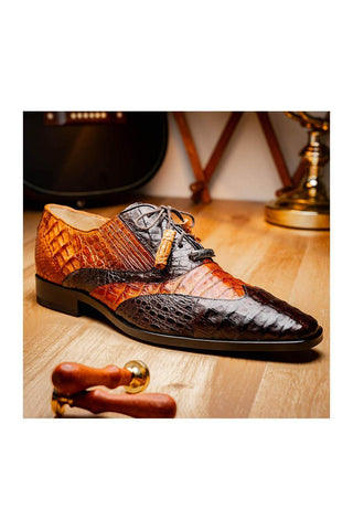 Marco Di Milano Luciano Brown & Cognac Crocodile Classic Wingtip Derby (MDM1103)