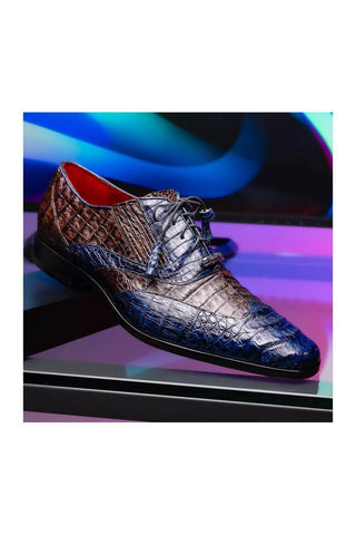 Marco Di Milano Luciano Navy & Brown Exotic Crocodile Classic Wingtip Derby (MDM1103)