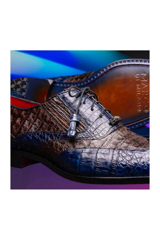 Marco Di Milano Luciano Navy & Brown Exotic Crocodile Classic Wingtip Derby (MDM1103)