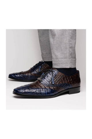Marco Di Milano Luciano Navy & Brown Exotic Crocodile Classic Wingtip Derby (MDM1103)