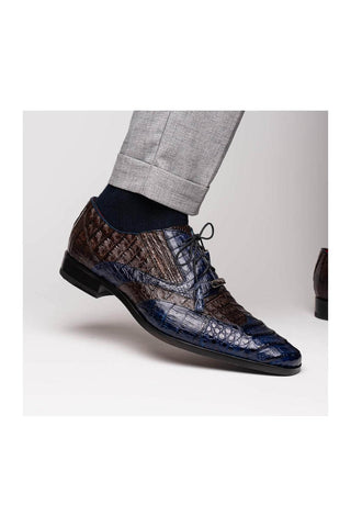 Marco Di Milano Luciano Navy & Brown Exotic Crocodile Classic Wingtip Derby (MDM1103)