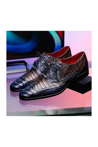 Marco Di Milano Luciano Navy & Brown Exotic Crocodile Classic Wingtip Derby (MDM1103)